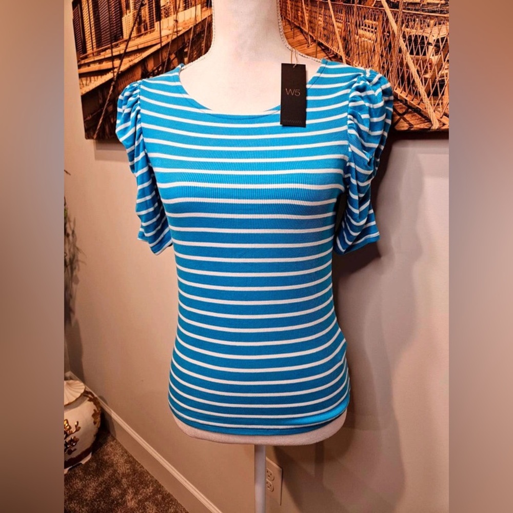 W5 Blue and White Striped Women's Top